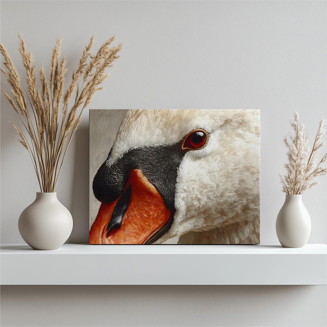 Swan Head Close Up Hyperrealistic Feathers Red Eye Art Poster