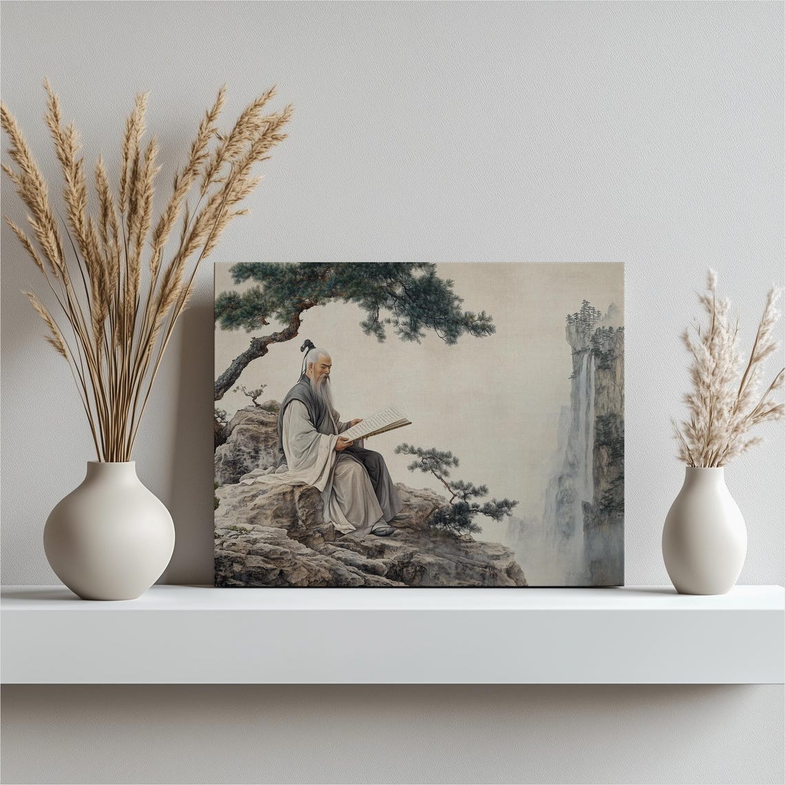 Laozi Canvas Wall Art Chinese Philosopher Decor Ancient Wisdom Scroll Painting Taoism Zen Meditation Artwork Serene Home Decoration