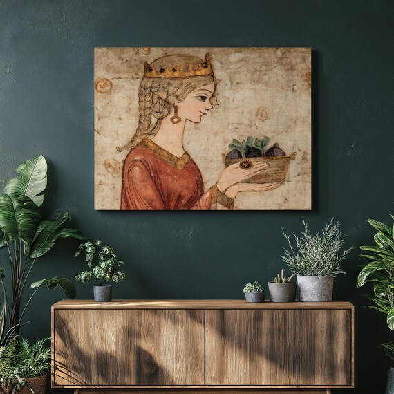 Crowned Medieval Princess Illuminated Manuscript Style Poster