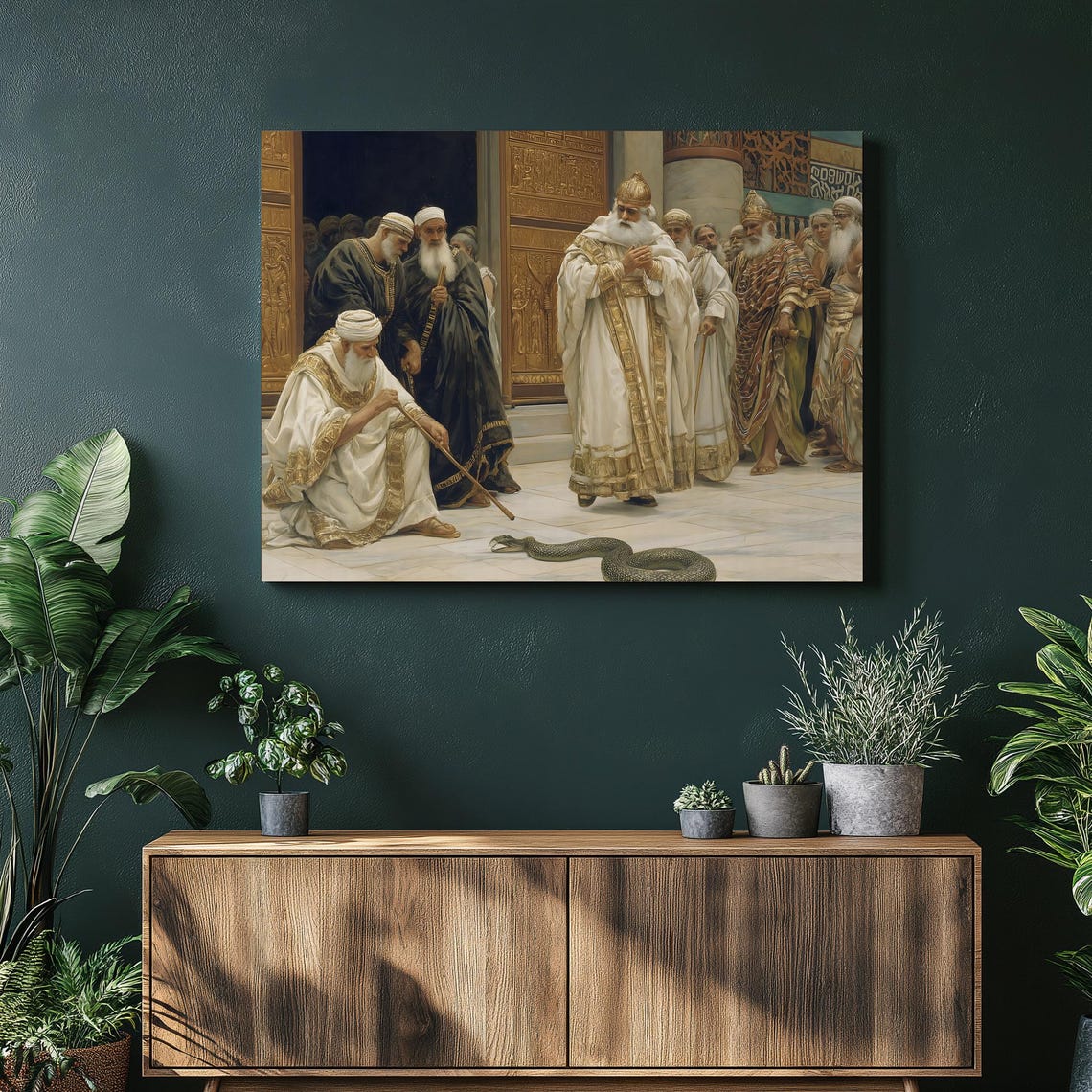 Moses And Aaron Before Pharaoh Biblical Serpent Scene Poster