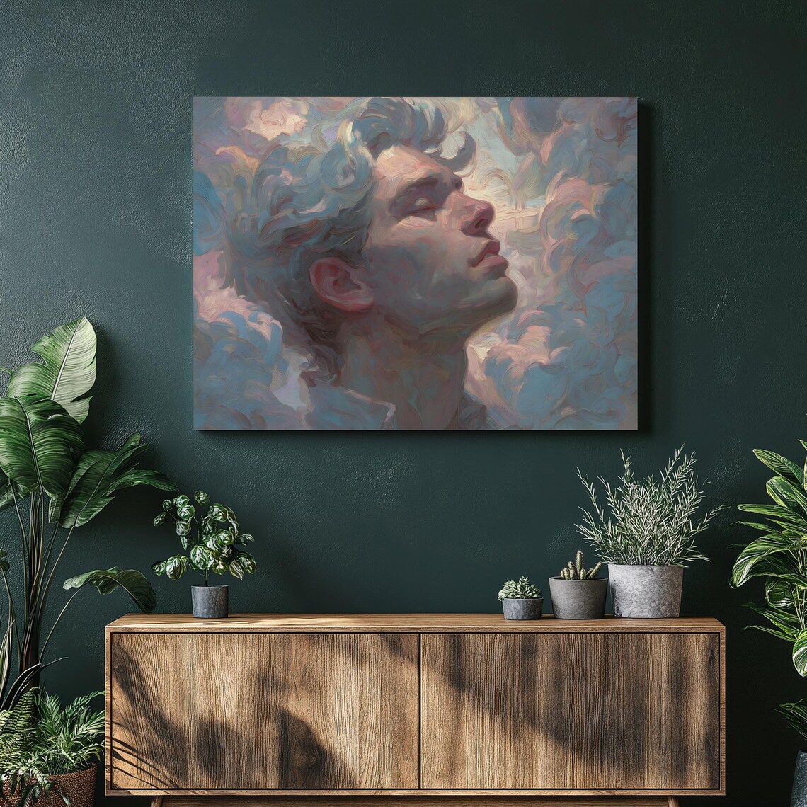 Dreamy Man in Clouds Pastel Oil Painting Surreal Portrait Poster