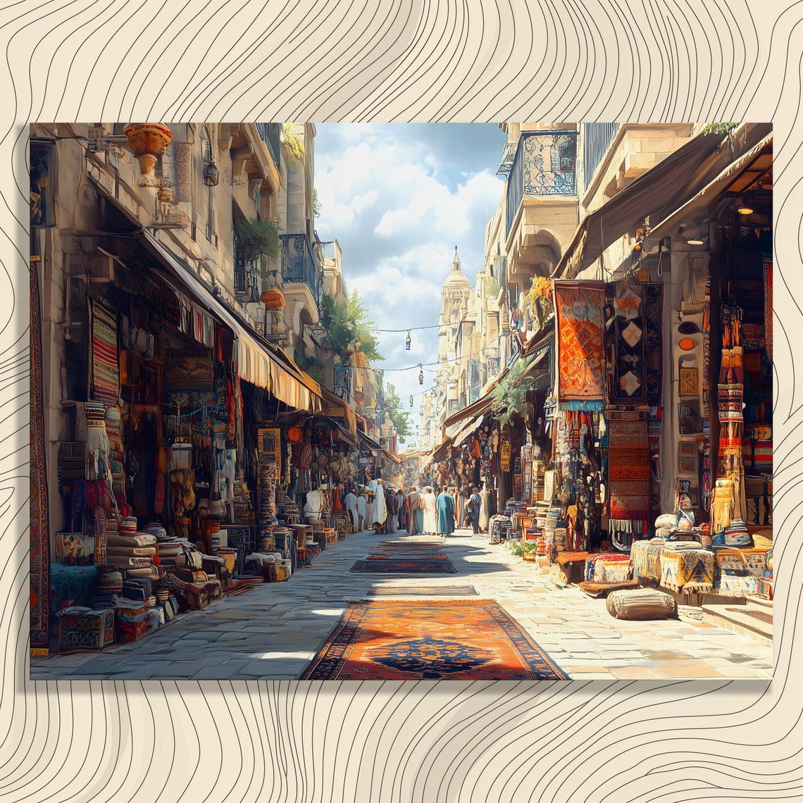 Vibrant Middle Eastern Bazaar Market Street Travel Art Poster
