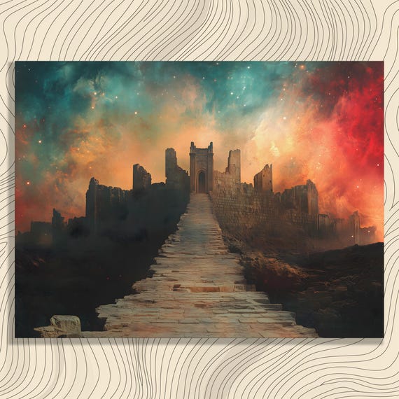 Surreal Cosmic Castle Canvas Wall Art Dark Fantasy Artwork Print With Alternative Universe Space Exploration Dream Like