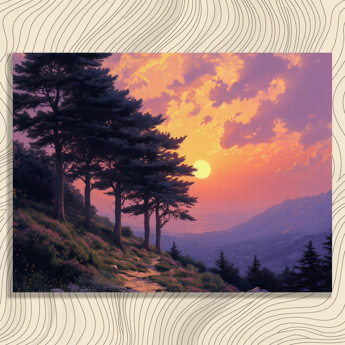 Lebanon Cedar Forest Sunset Silhouette Mountain Valley Art Poster
