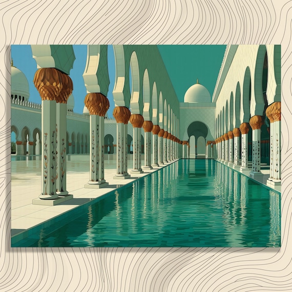 Sheikh Zayed Mosque Colonnade Reflecting Pool Abu Dhabi Architecture Poster