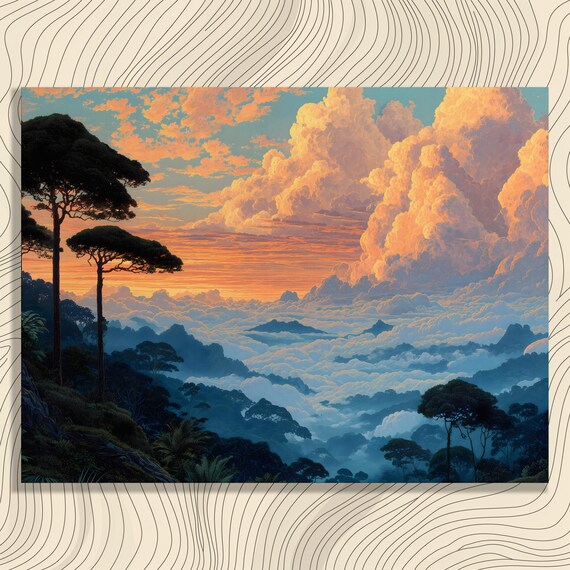 Tropical Cloud Forest Sunset With Towering Golden Clouds Poster
