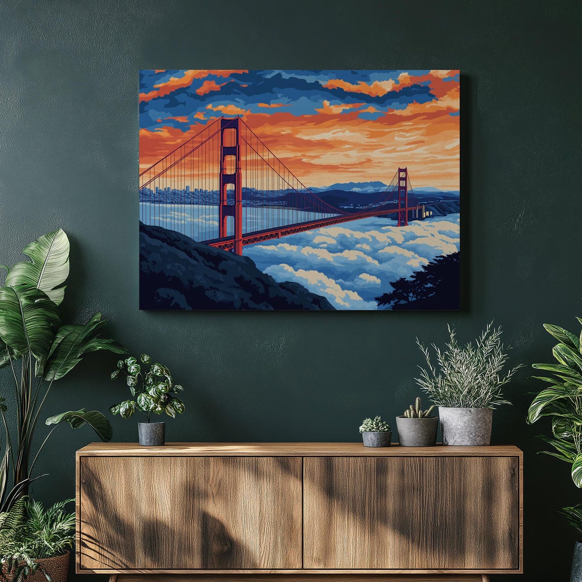 Golden Gate Bridge Sunset Clouds Illustration Painting Poster