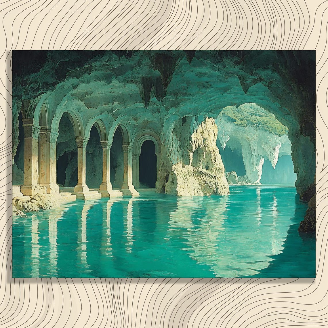 Turquoise Sea Cave Grotto Arches Over Crystal Clear Water Print