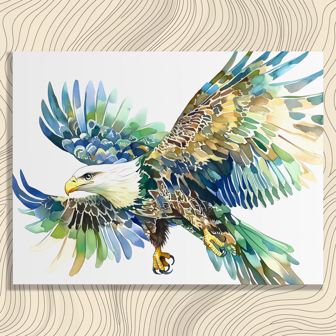 Bald Eagle In Flight Vibrant Watercolor Wildlife Bird Art Poster