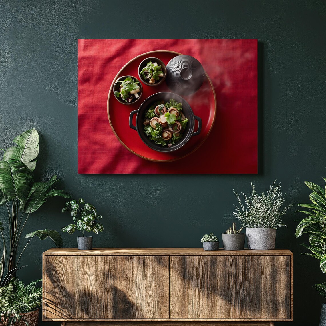 Asian Hot Pot Overhead Food Photography Red Canvas Art Poster