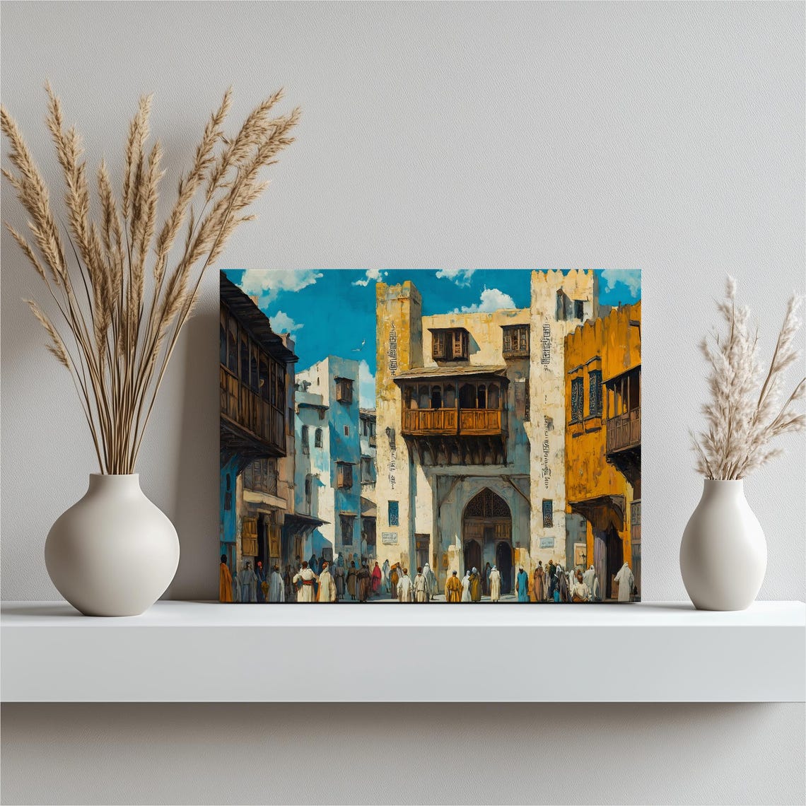 Marrakech Medina Street Scene Historic Architecture Souk Crowd Print