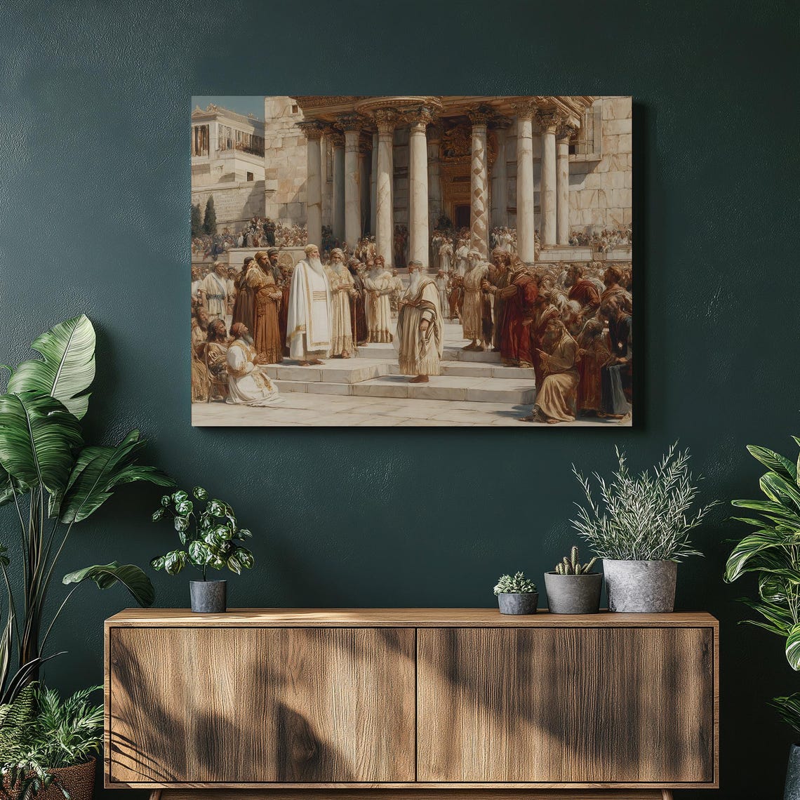 Ancient Temple Courtyard Biblical Realism Crowd Scene Art Poster