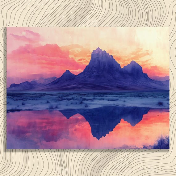 Serene Mountain Sunset Canvas Wall Art Modern Nature Prints Watercolor Landscape Mountains Painting Reflection Sunrise