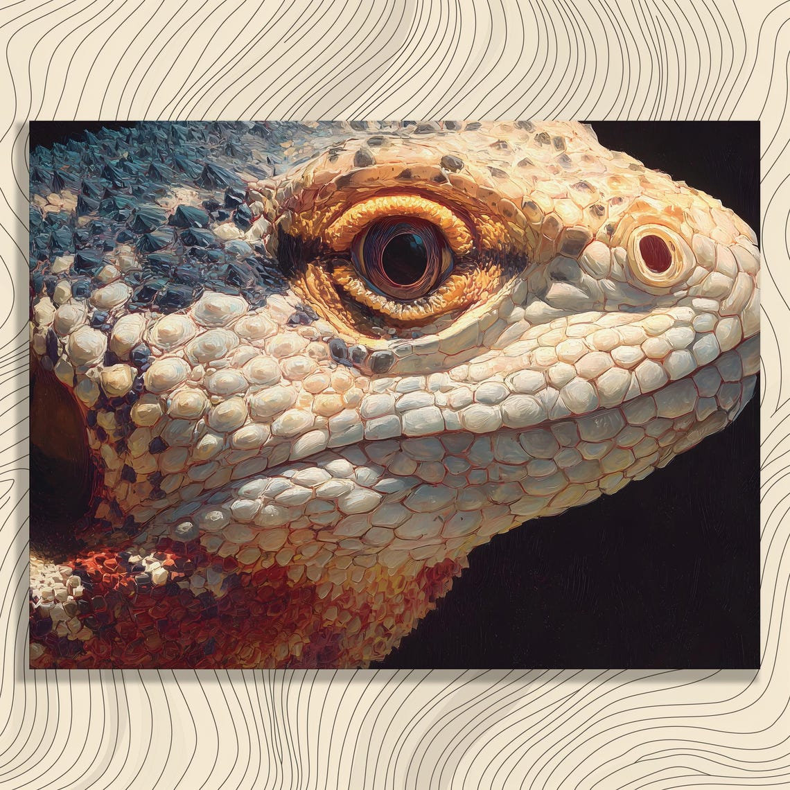 Bearded Dragon Portrait Hyperrealistic Reptile Close Up Art Poster
