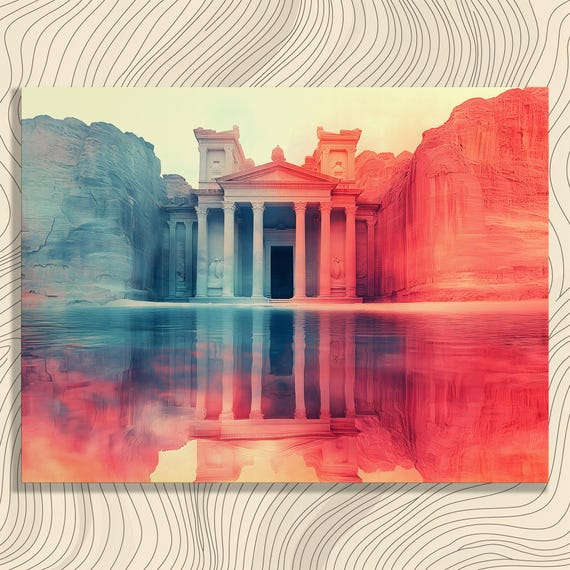 Ancient Temple Canvas Wall Art Surreal Cliff Reflection Print For Architectural History And Archaeology Decor Gift Travel Lovers