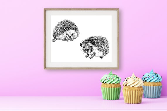 Nature Prints Nursery Wall Decor Natural Art Cute Nursery Art Realistic Sketch Art Poster Prints For Framing Hedgehogs