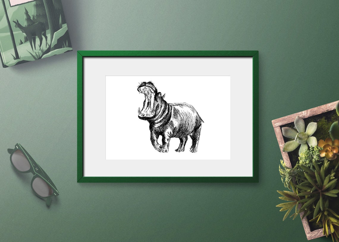 Wall Art Unique Wall Dcor Art Prints Black And White Nature Print Animal Realistic Art Hippo