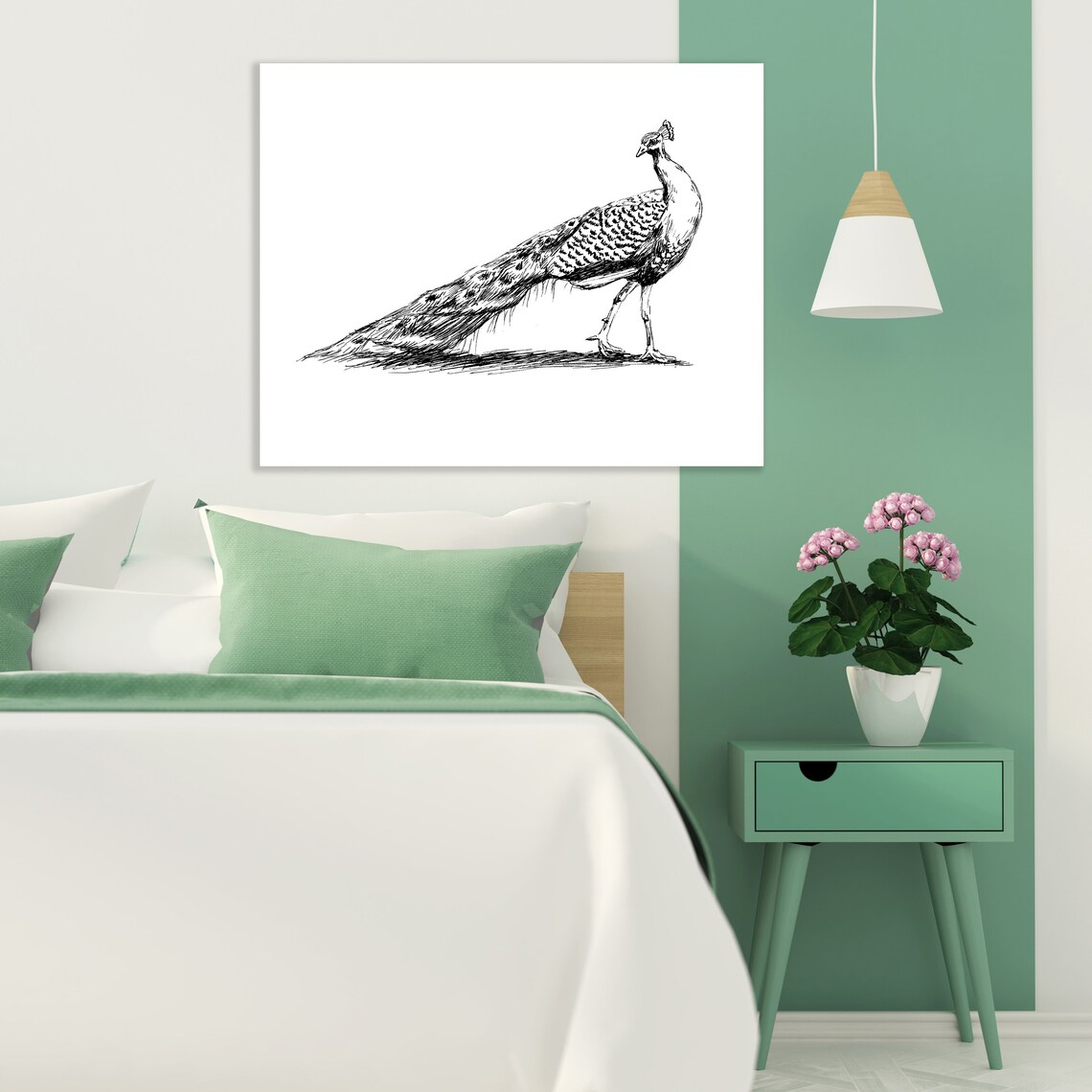 Peacock Poster, Black And White Bird Art Print - Image 2