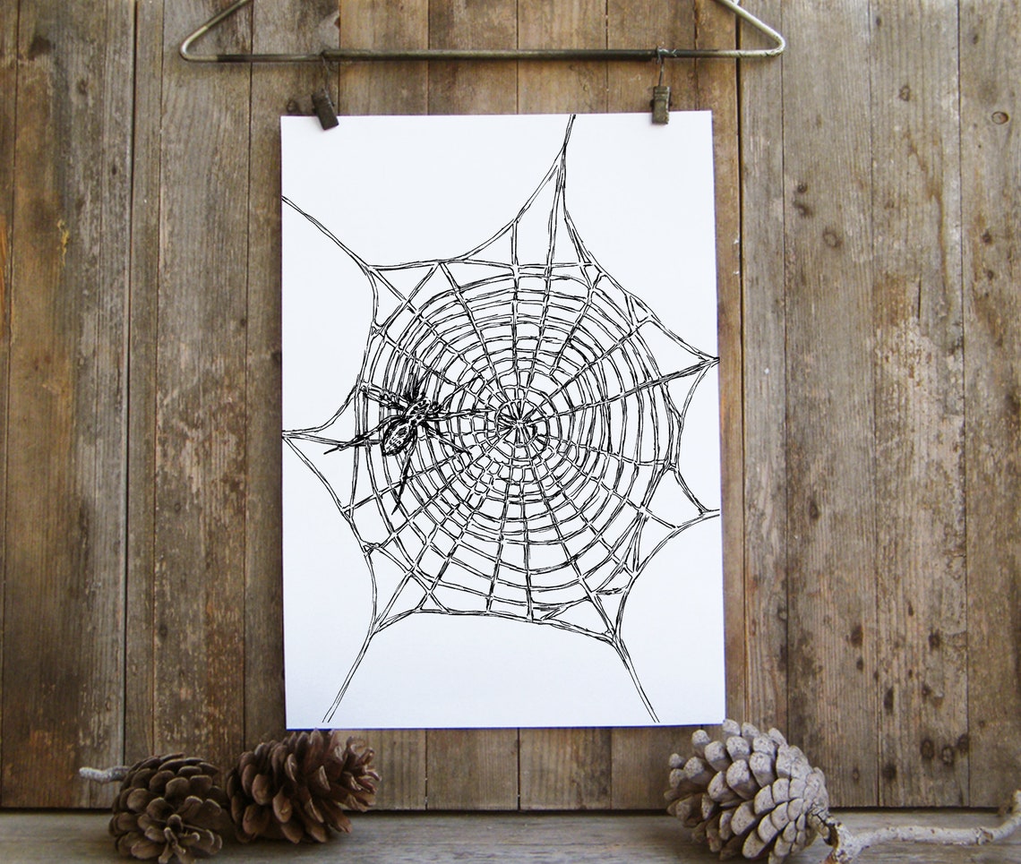 Spider Web Cobweb Ink Drawing Halloween Spooky Decor Wall Art - Image 3