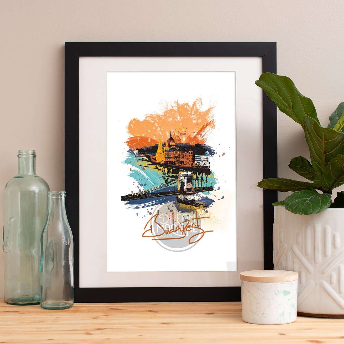 Budapest Skyline, Watercolor City Map Art Print
