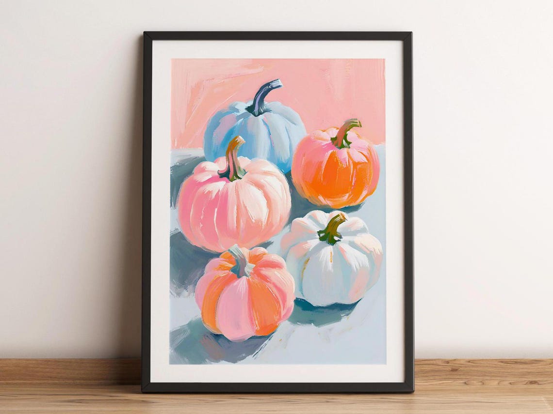 Pastel Pink Orange And Blue Pumpkins Fall Harvest Still Life Poster