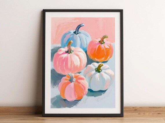 Pastel Pink Pumpkin Wall Art Halloween Painting Cozy Fall Print Home Decor Autumn Soft Girly Room