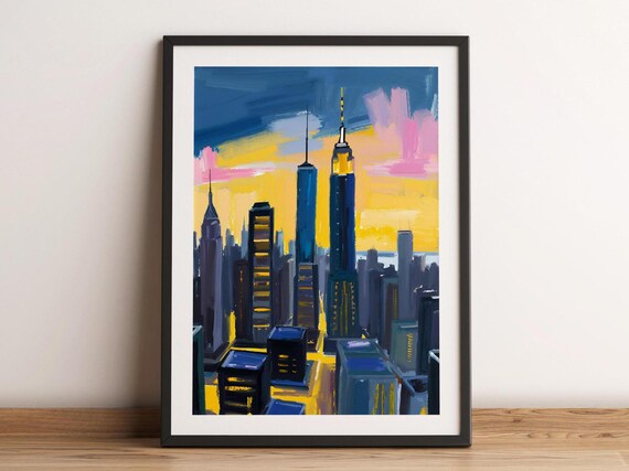 New York Travel Print City Lights Poster Painting Wall Art Nyc Landmark Home Decor Vintage Skyline