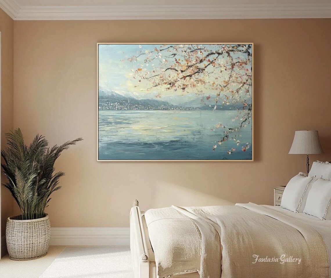 Lake Zurich Shoreline With Cherry Blossom Branches Spring Travel Print - Image 4
