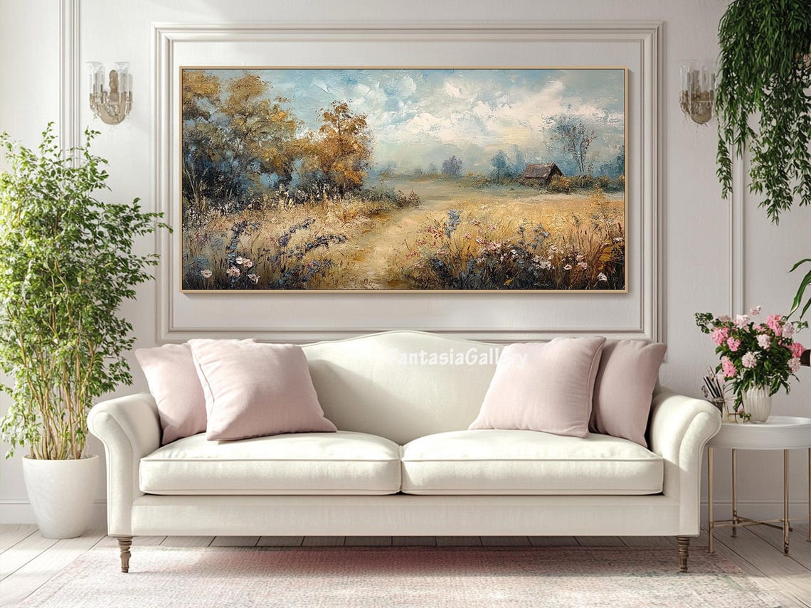 Acrylic Painting Farmhouse Wall Decor Landscape Painting On Antique Wall Art Oil Painting Vintage Wall Art Unique Landscape Wall Art - Image 3