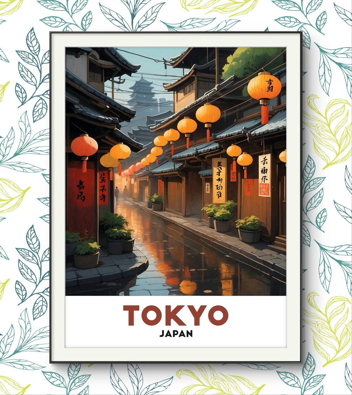 Tokyo Japan Lantern Lit Old Town Alley Rainy Evening Travel Poster - Image 2