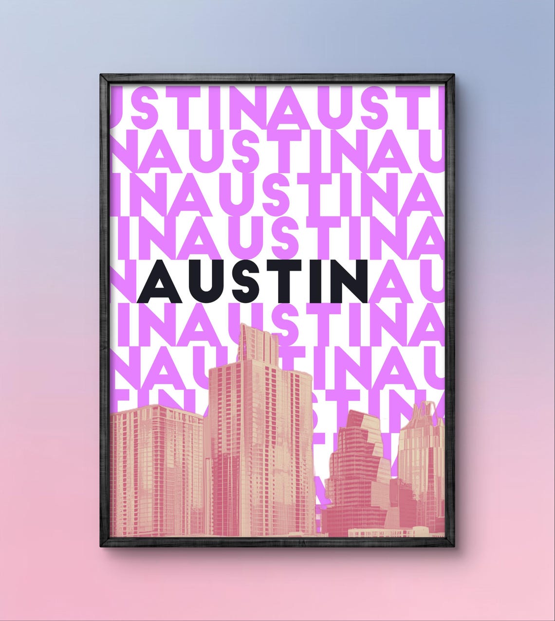 Austin Skyline Poster Vibrant Pink Art Print For Modern Spaces Texas Enthusiasts Bold Design Home Decor - Image 2