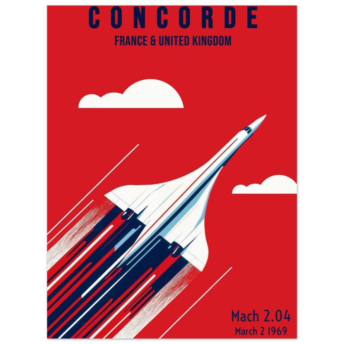 Concorde Supersonic Jet France UK Mach 2.04 Vintage Travel Poster - Image 2
