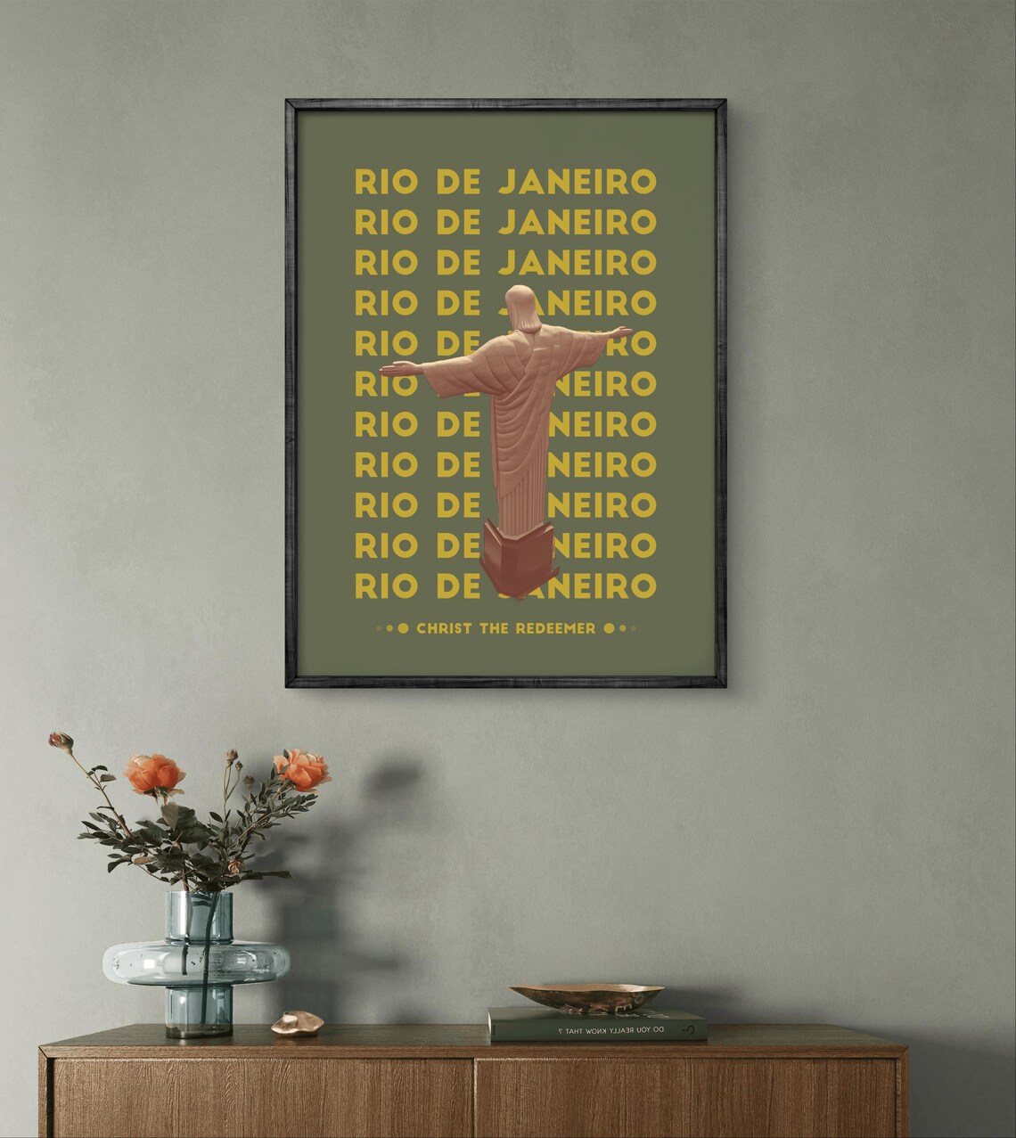 Rio De Janeiro Christ Redeemer Olive Vintage Typography Poster - Image 3