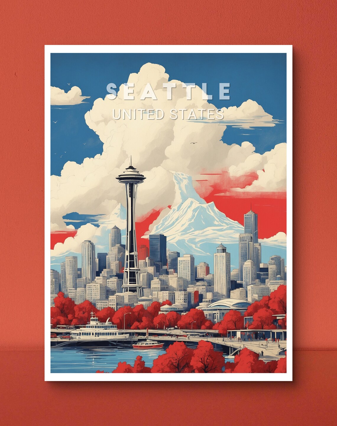 Seattle United States Space Needle Skyline Vintage Travel Poster - Image 2