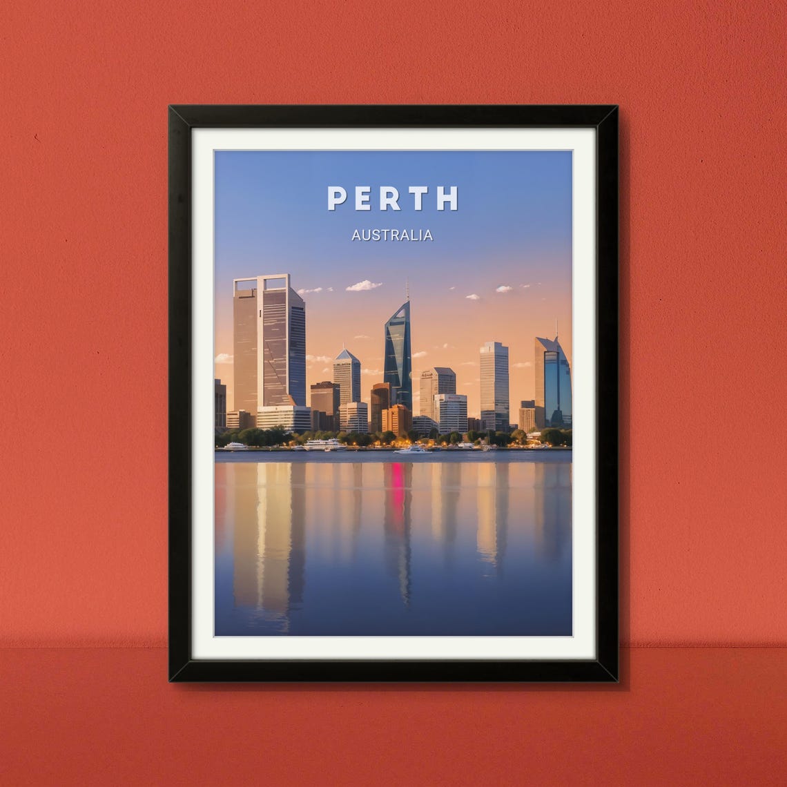 Perth Australia Skyline Water Reflection Sunset Cityscape Poster - Image 2