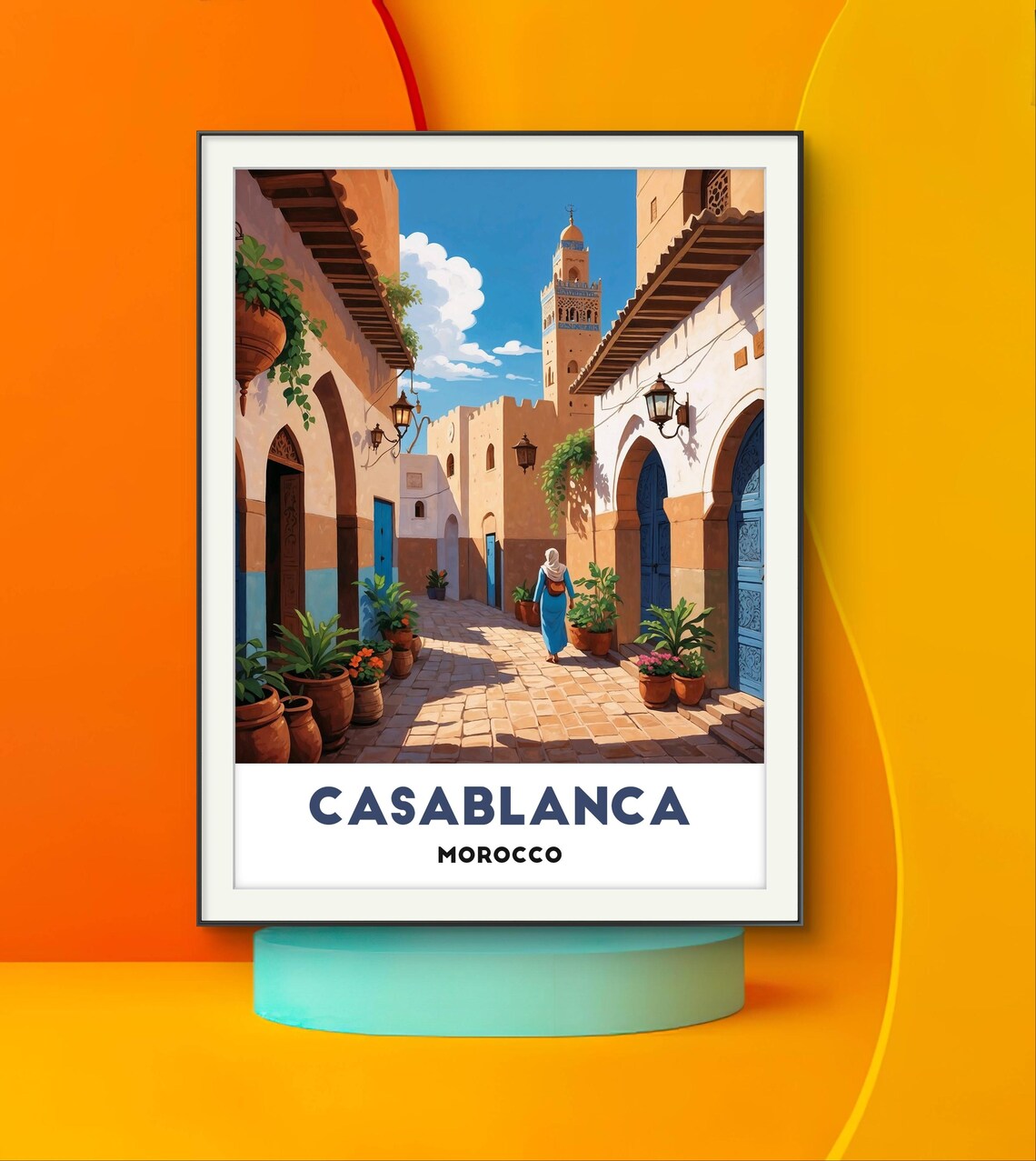 Casablanca Morocco Old Town Street Minaret Travel Art Poster - Image 3