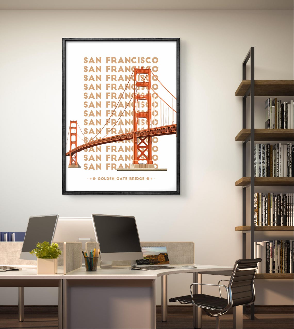 San Francisco Wall Art Poster Golden Gate Bridge Retro Style Illustration For Travel Lovers - Image 3