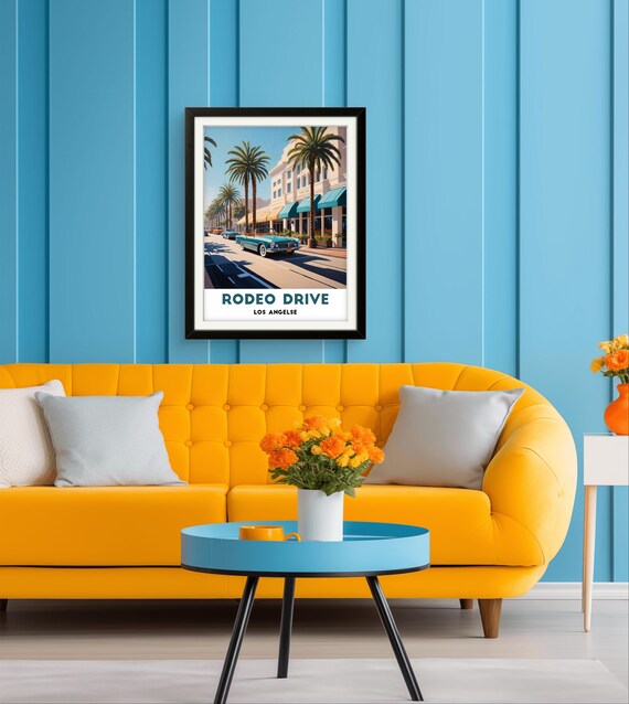 Rodeo Drive Los Angeles Poster Iconic Luxury Street Scene Art Palm Tree And Classic Car Dcor For Travel And Style Lovers