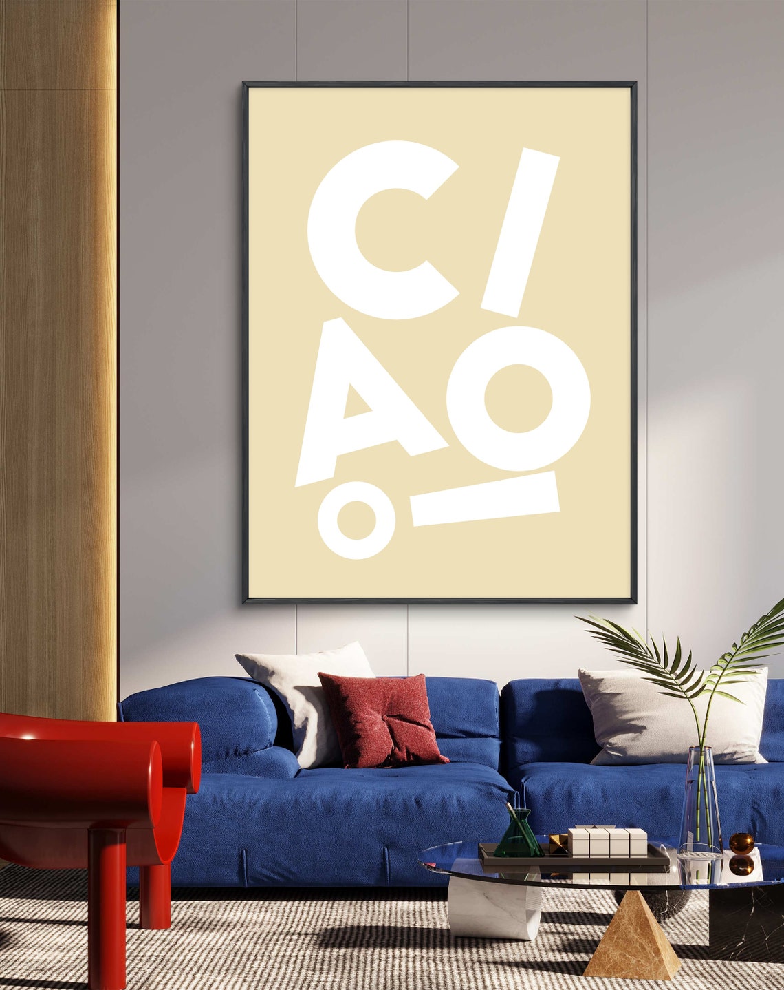 Ciao Cream White Offset Letters Warm Minimalist Decor Poster