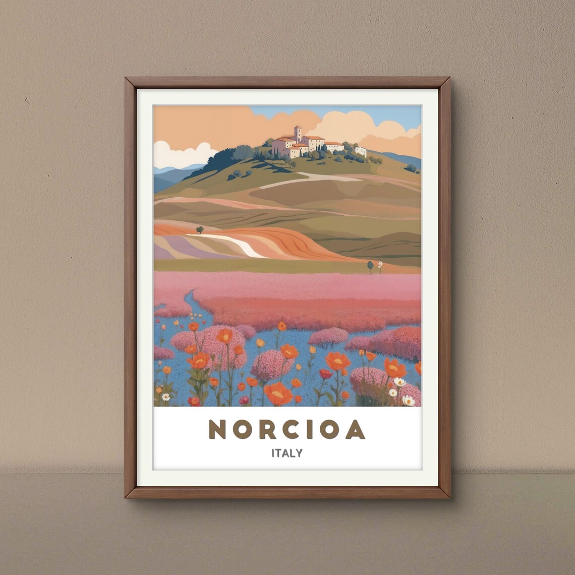 Norcioa Italy Hilltop Village Poppy Wildflower Fields Art Poster - Image 2
