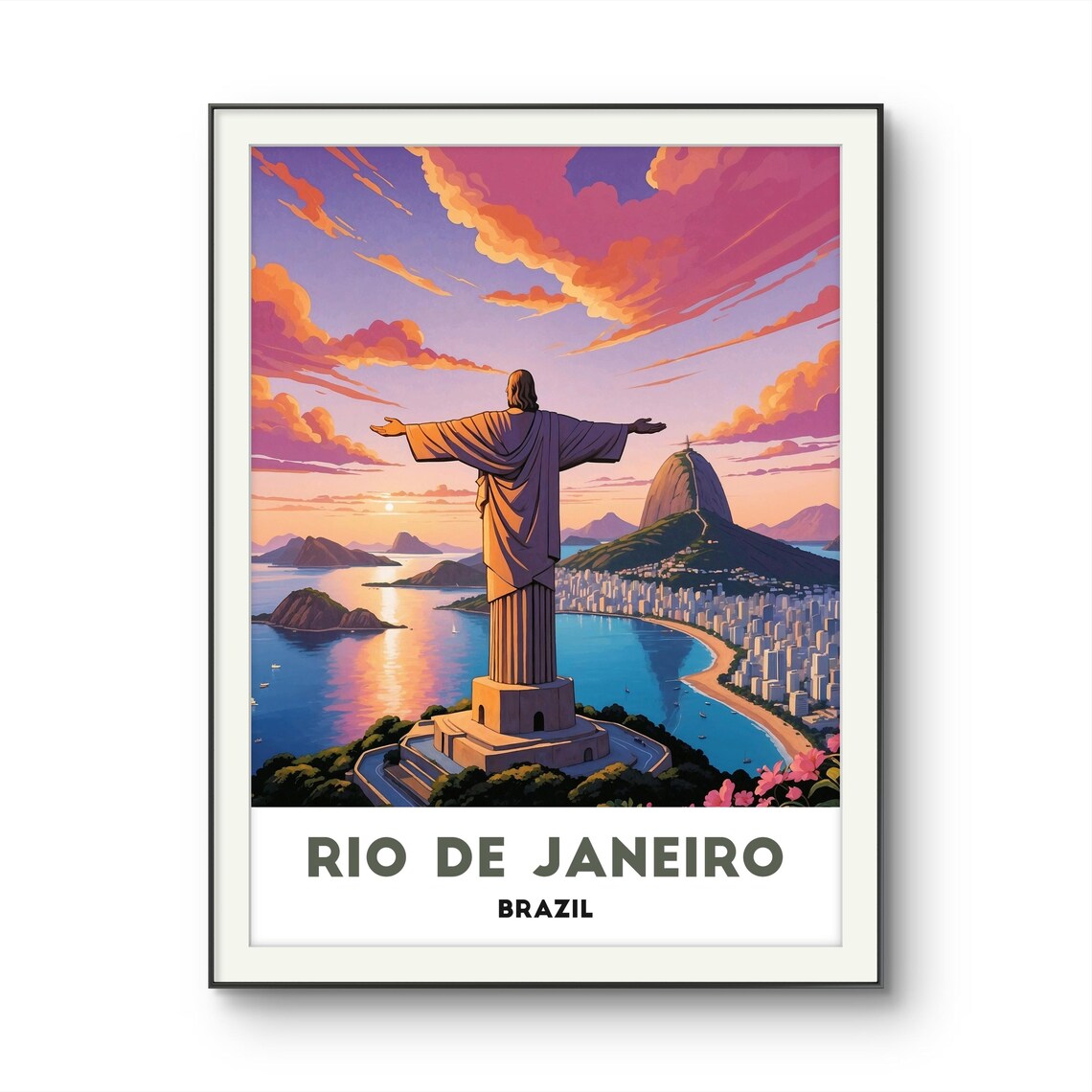 Rio de Janeiro Christ the Redeemer Over the Bay Sunset Travel Poster - Image 4
