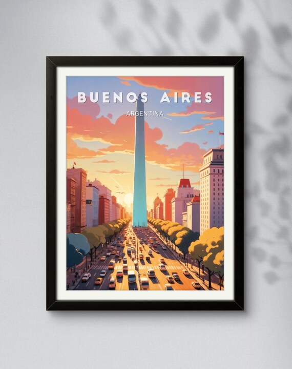 Buenos Aires Obelisk Sunset Avenue Colorful Cityscape Travel Poster