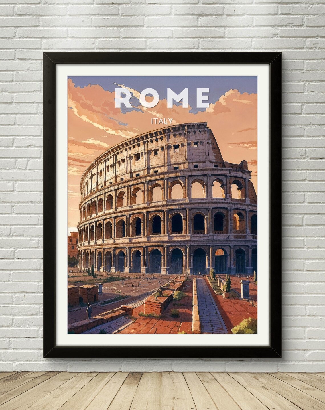 Rome Colosseum Sunset Ancient Roman Landmark Evening Travel Poster