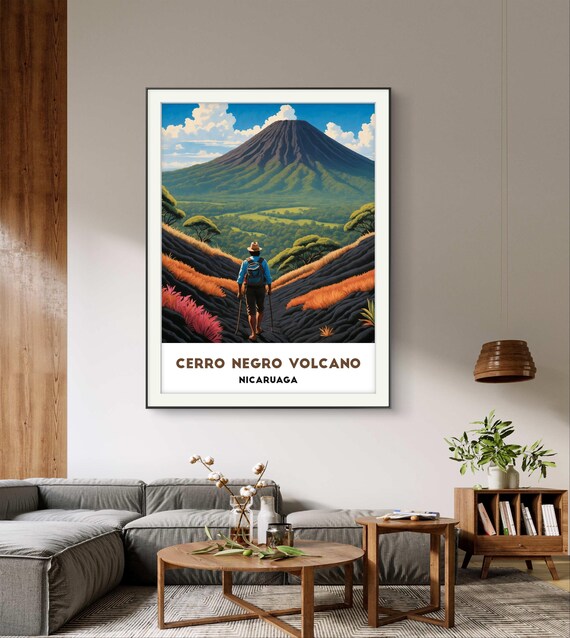 Cerro Negro Volcano Nicaragua Hiker Black Lava Trail Adventure Poster