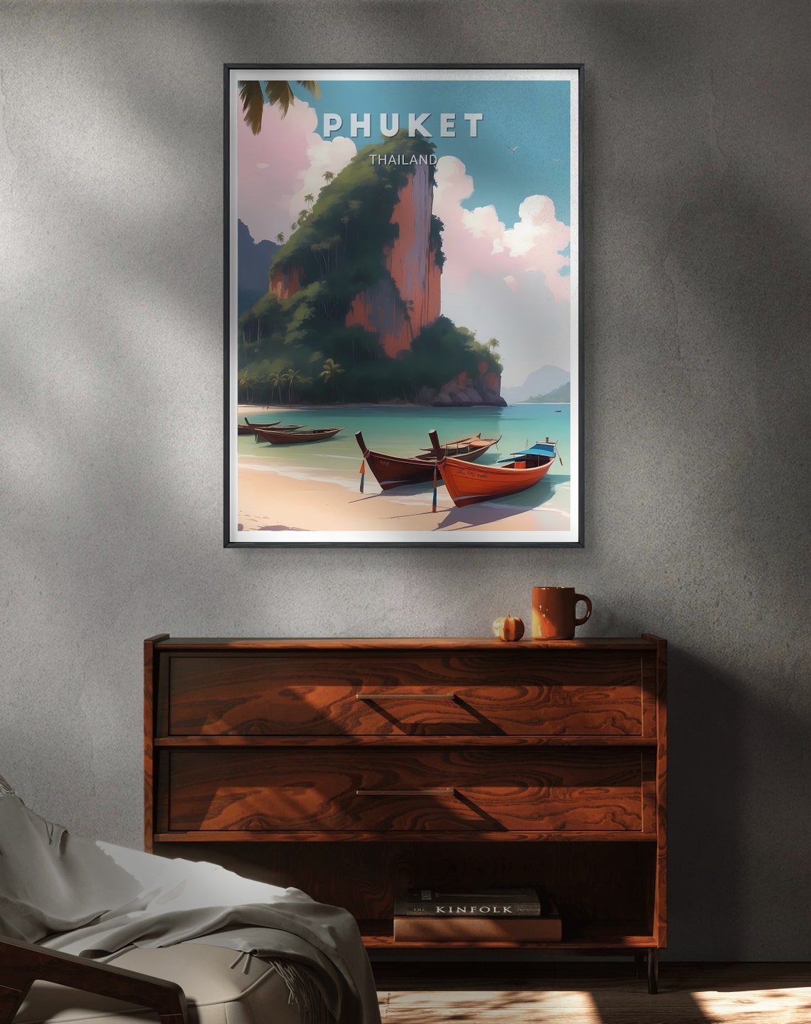 Phuket Thailand Longtail Boats Limestone Cliff Tropical Beach Poster - Image 3