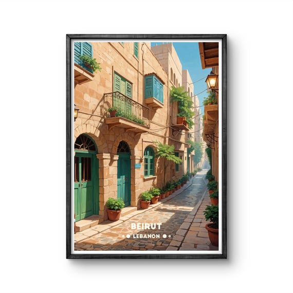 Beirut Lebanon Vintage Poster Charming Old Streets And Mediterranean Architecture For Lovers Of History And Wall Art