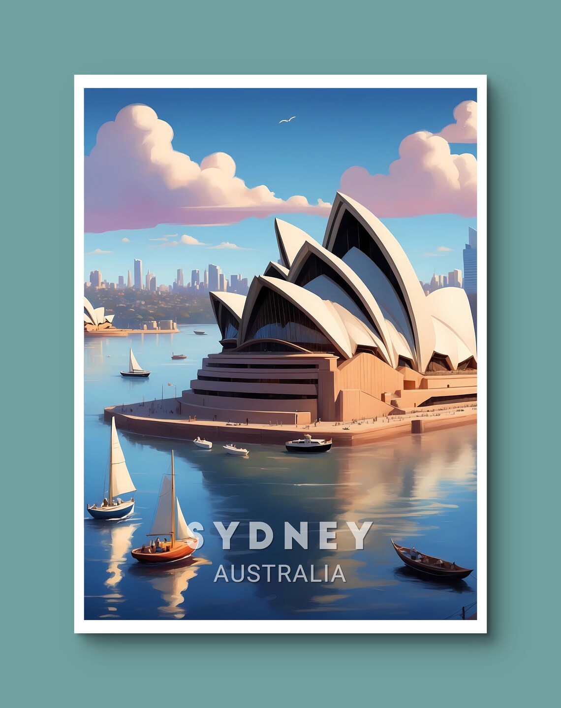Sydney Australia Opera House Harbor Sailboat Travel Wall Poster