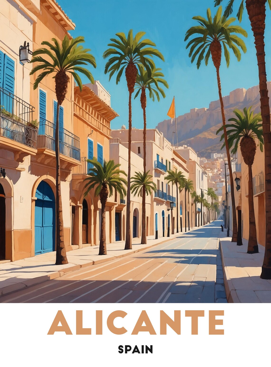 Alicante Palm Lined Spanish Street Sunny Spain Travel Poster - Image 2