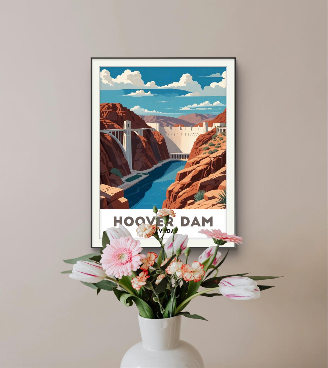 Hoover Dam Nevada Desert Canyon River Bridge Engineering Art Poster