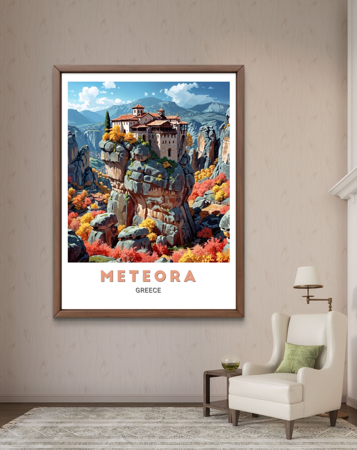 Meteora Autumn Monastery Rock Pillar Golden Trees Travel Poster - Image 2